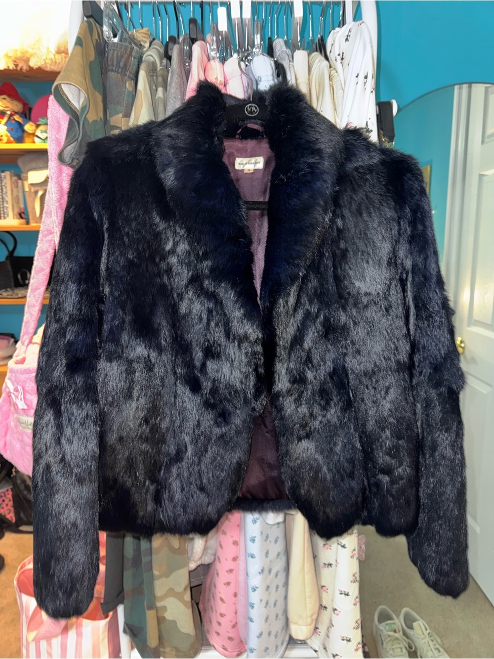 Women's Black Authentic Rabbit Fur Jacket - Classic Short Coat